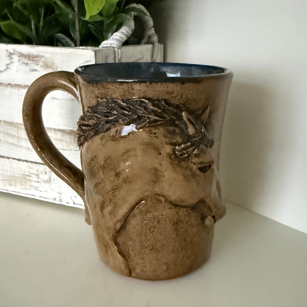Handcrafted 3D Horse Design Coffee/Tea Mug by Artist Carla Brandel Signed NEW